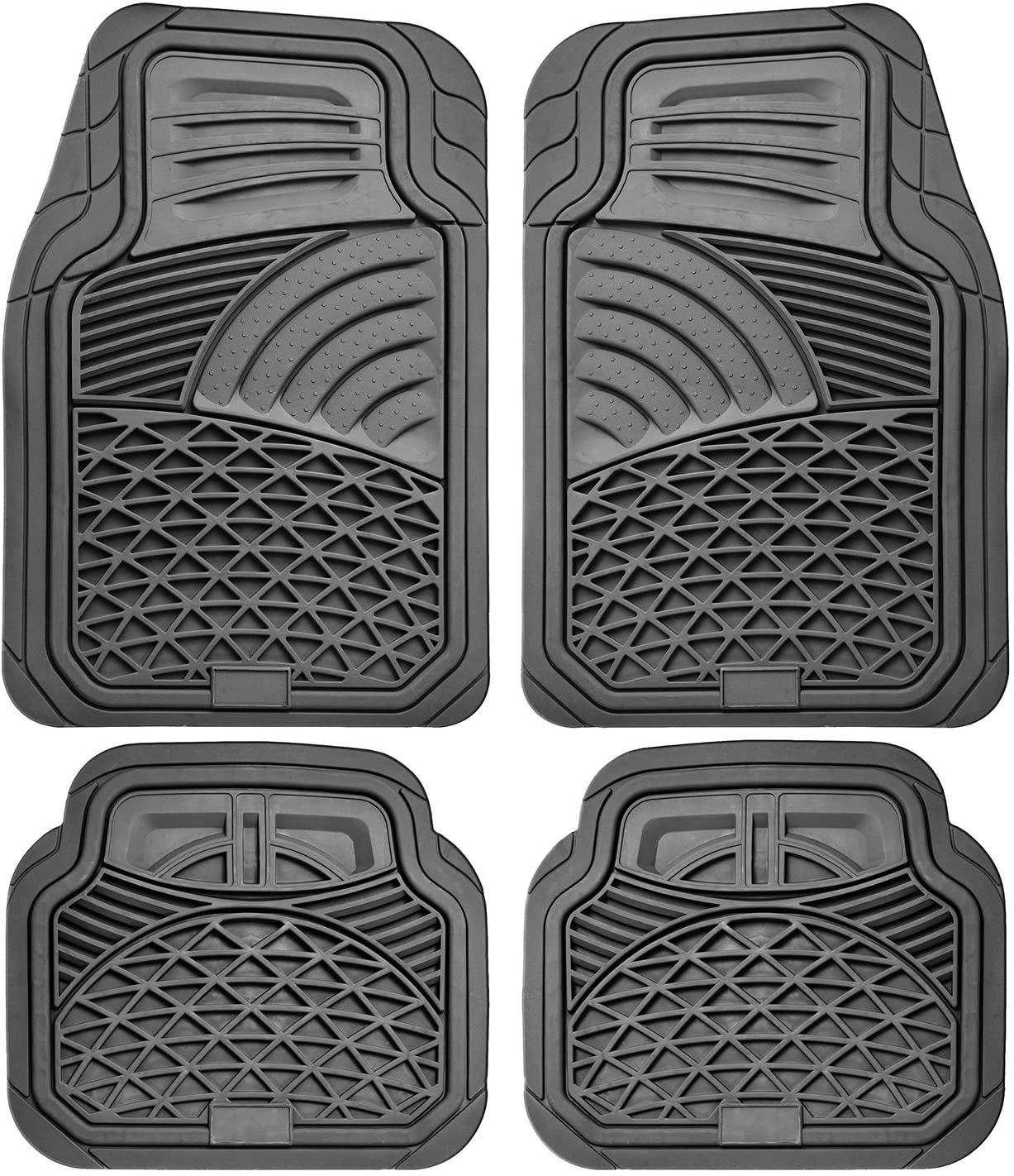 Motorup America Auto Floor Mats (4-Piece Set) All Season Rubber - Fits Select Vehicles Car Truck Van SUV, Shell Black