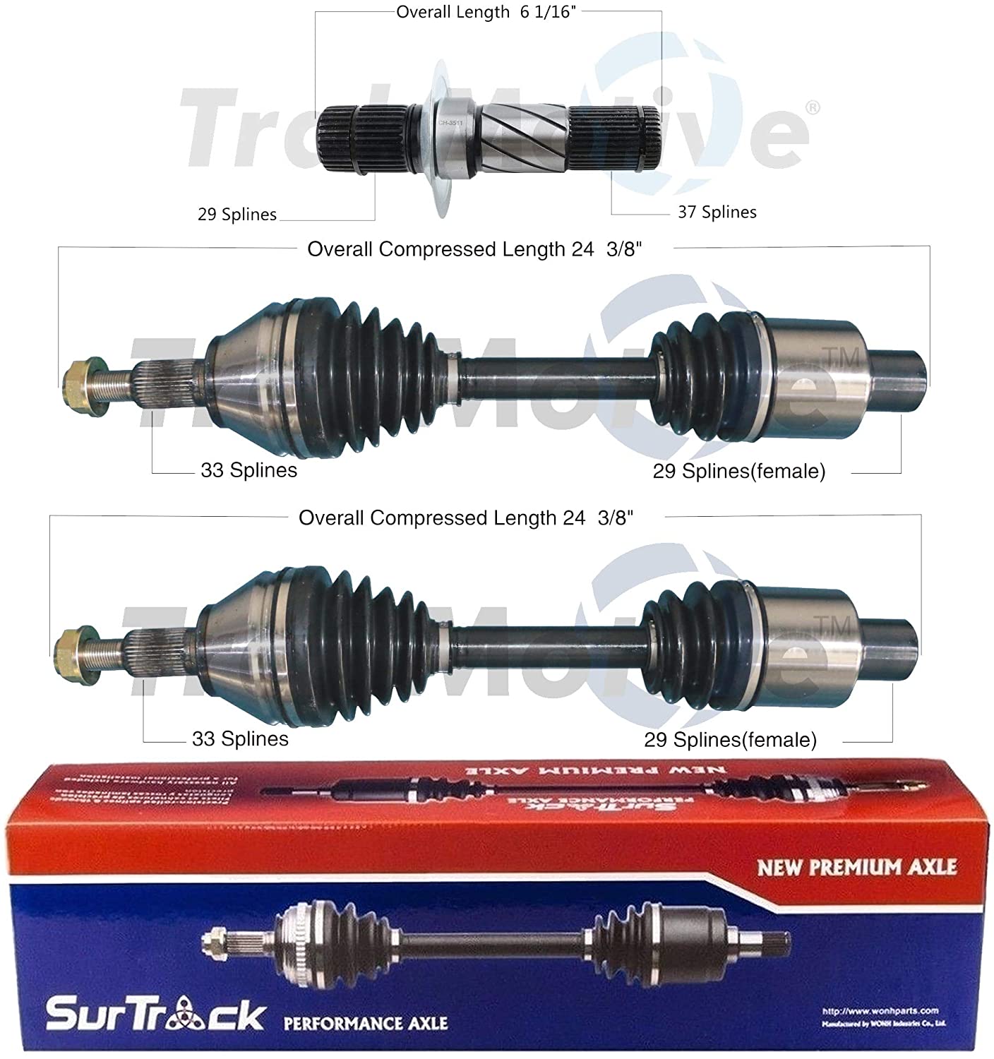 SurTrack Set 2 Front CV Axle & Intermediate Shafts KIT For Ram 1500 4WD 12-17