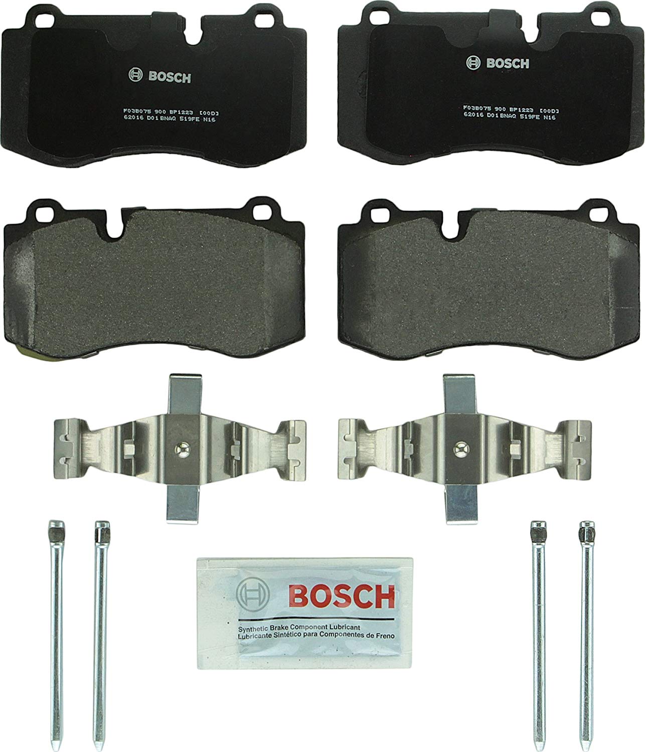 Bosch BP1223 QuietCast Premium Semi-Metallic Disc Brake Pad Set For Mercedes-Benz: 2007-2014 CL550, 2007-2014 CL600, 2012-2013 S350, 2010-2013 S400, 2007-2013 S550, 2007-2013 S600; Front