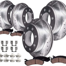 Detroit Axle - Front 331mm & Rear 326mm Drilled Slotted Brake Rotors Ceramic Pads w/Hardware for 2000-2005 Ford Excursion 4WD - [2000-2004 F-250 Super Duty 4WD] - 2000-2004 F-350 Super Duty 4WD SRW