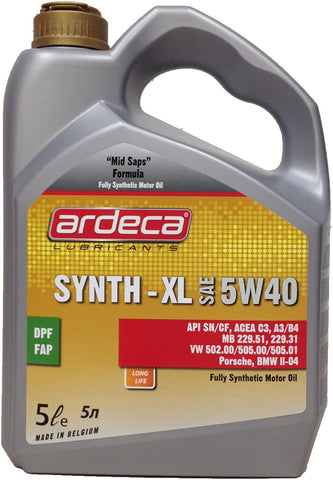 Ardeca Mercedes Benz MB229.51 Approved Synth-XL 5w-40 Fully Synthetic Motor Oil 5 Liters