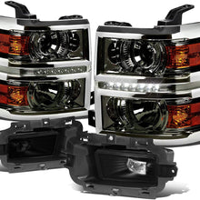 For Chevy Silverado 1500 Smoked Lens Amber Corner LED DRL Projector Headlight + Smoke Lens Fog Light + Switch