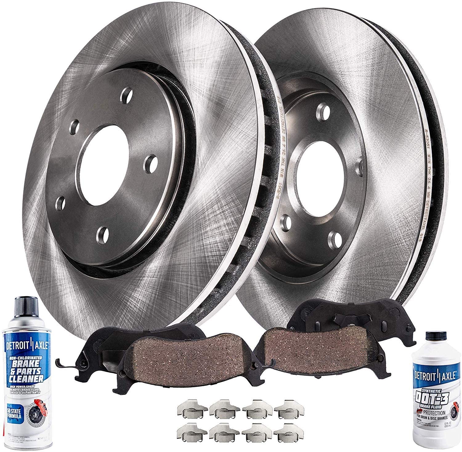 Detroit Axle - 300mm Rear Disc Brake Rotors Ceramic Pads w/Hardware for 2007-2011 Mercedes-Benz CLS550 - [2003-2005 E320] - 2006-2012 E350 - [2003-2006 E500] - 2007-2009 E550 - See Fitment