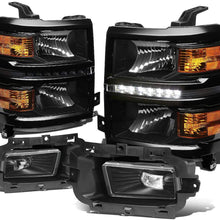 For Chevy Silverado 1500 Black Housing Amber Corner LED DRL Headlight + Clear Lens Fog Light + Switch