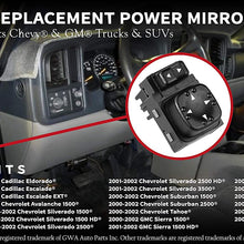 Power Mirror Switch - Replaces 901124, 15045085, 19259975 - Fits 2000-2002 Chevy Silverado 1500, 2500, 3500, Suburban 1500, 2500, Tahoe, GMC Sierra 1500, 2500, Yukon, XL 1500, XL 2500 - Side Mirrors