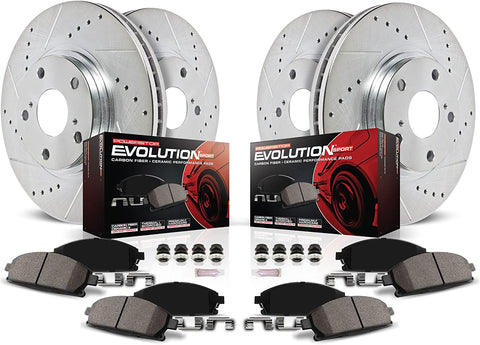 Power Stop K6075 Front and Rear Z23 Carbon Fiber Brake Pads with Drilled & Slotted Brake Rotors Kit