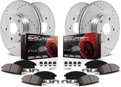 Power Stop K200 Front & Rear Brake Kit with Drilled/Slotted Brake Rotors and Z23 Evolution Ceramic Brake Pads