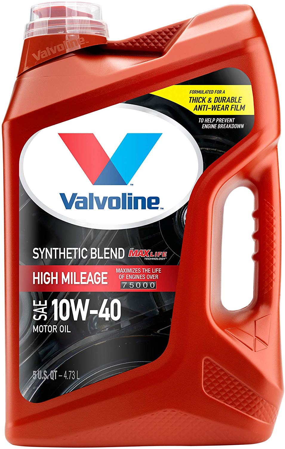 Valvoline High Mileage with MaxLife Technology SAE 10W-40 Synthetic Blend Motor Oil 5 QT