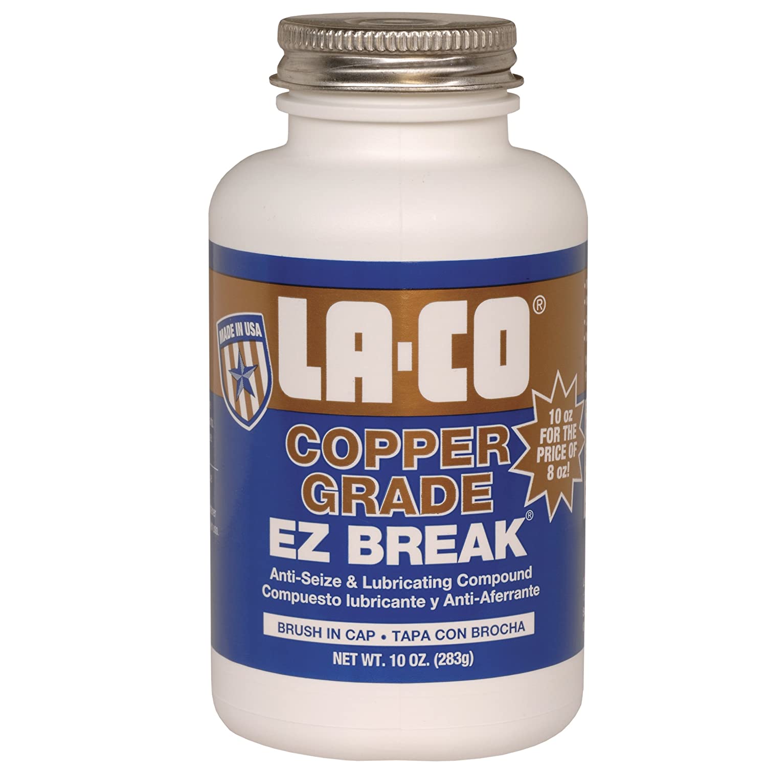 LA-CO EZ Break Copper Grade Antiseize Paste, 1800 Degree F Temperature, 16 oz Jar with Brush in Cap