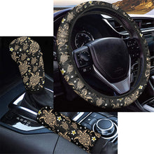 Babrukda Car Interior Accessiores for Women - 15 Inch Adjustable Streering Wheel Cover+Auto Gear Shift Knob Cover+Handbrake Cover Set Mandala Flower Non-Slip Soft Fit Most Cars Sedan SUV Van Truck