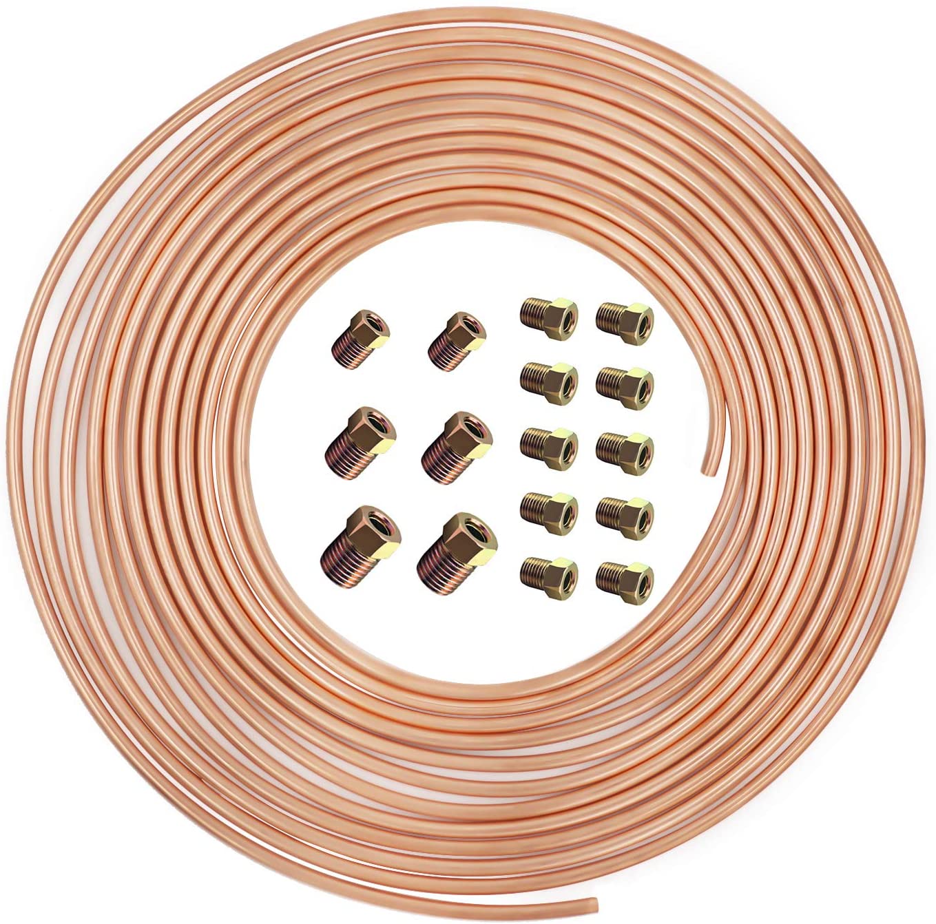 25 Ft. of 3/16 in Brake Line Flexible, Easy to Bend Replacement Tubing Kit (Includes 16 Fittings) -Inverted Flare, SAE Thread (HC040030)