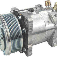 ACTECmax Universal A/C Compressor with Black PV8 Clutch Sanden 508 Style 5H14 R134A Serpentine Belt