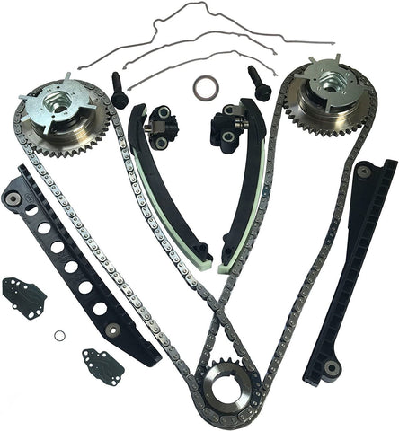 Timing Chain Kit with Tensioner Guides Cover Gaskets Cam Phaser Engine Variable Camshaft Timing Cam Phaser VCT VVTi Actuator Timing Sprocket Bolt Gaskets For Ford TRITON 3-Valve F150 F250 Expedition