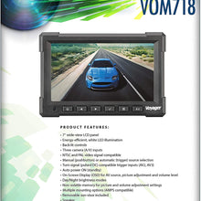 Voyager VOM718 7" LCD Color Backup Rear View Vehicle Observation Monitor w/ 3 Camera Inputs, Video for up to 3 Cameras (Cameras sold separately), NTSC/PAL Compatible, 12V - 24V Compatible