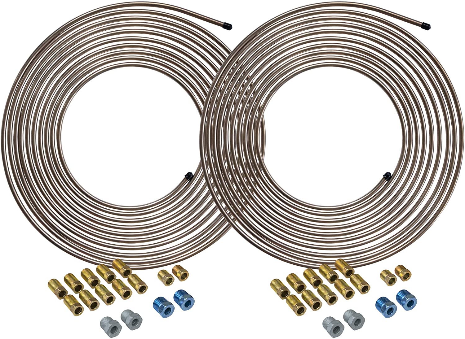 4LIFETIMELINES Copper-Nickel Brake Line Tubing Coils and Fittings, 2 Kits, 1/4 x 25