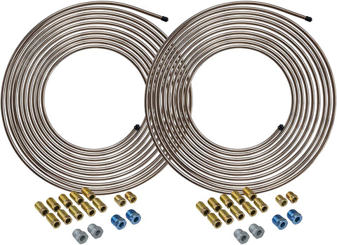 4LIFETIMELINES Copper-Nickel Brake Line Tubing Coils and Fittings, 2 Kits, 1/4 x 25