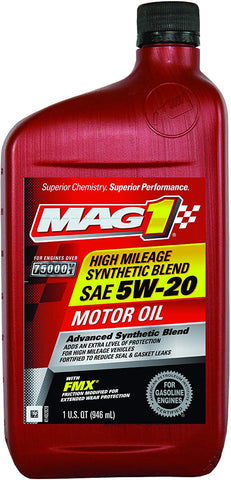 Mag 1 64829 SAE 5W-20 Synthetic Blend High Mileage Motor Oil - 1 Quart Bottle