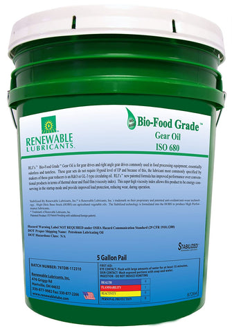 Renewable Lubricants Bio-Food Grade ISO 680 Gear Oil, 5 Gallon Pail