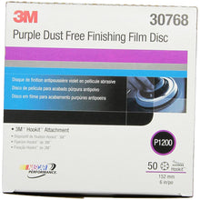 3M Hookit Purple Finishing Film Abrasive Disc 260L, 30768, 6 in, Dust Free, P1200, 50 discs per carton