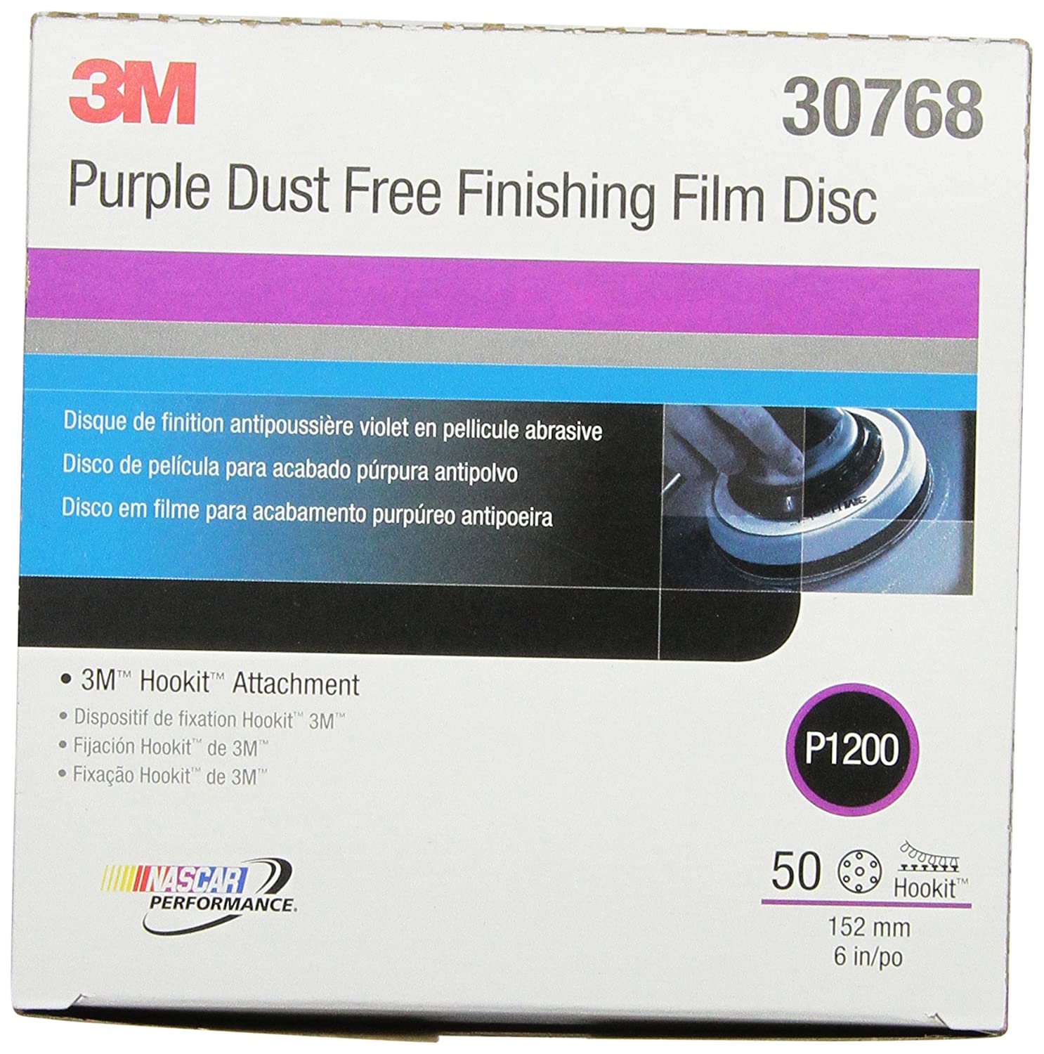 3M Hookit Purple Finishing Film Abrasive Disc 260L, 30768, 6 in, Dust Free, P1200, 50 discs per carton