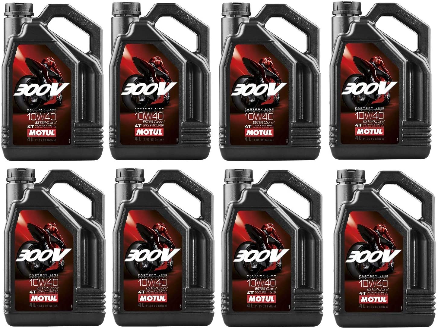 Motul 104121 Set of 8 300V Road Racing 10W-40 Motor Oil 1-Gallon Bottles