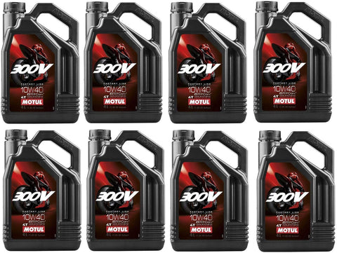 Motul 104121 Set of 8 300V Road Racing 10W-40 Motor Oil 1-Gallon Bottles