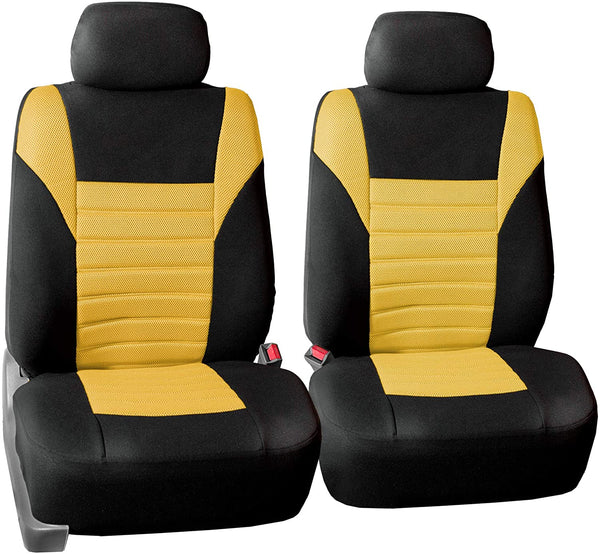 TLH 3D Air Mesh Fabric Front Set Seat Covers, Removable Headrests & Airbag Compatible, Yellow Color- Universal Fit for Cars, auto, Trucks, SUV