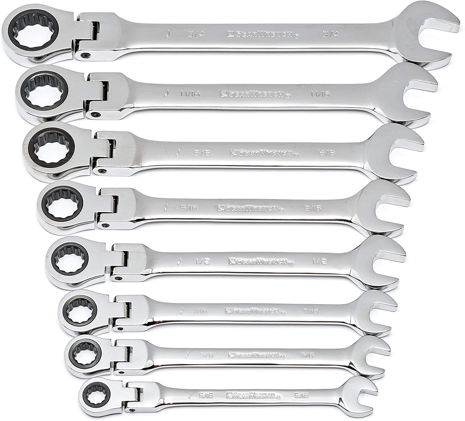 GEARWRENCH 8 Pc. 12 Point Flex Head Ratcheting Combination SAE Wrench Set - 9701