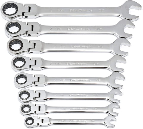 GEARWRENCH 8 Pc. 12 Point Flex Head Ratcheting Combination SAE Wrench Set - 9701