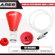 ARES 56025-64mm Oil Filter Wrench, Drain, and Funnel Set for Toyota and Lexus - 3/8-Inch Drive - Easily Remove Oil Filters on 4-Cylinder Engines - Spill-Free Oil Drain and Refill