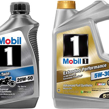 Mobil 1 20W-50 Full Synthetic Motorcycle Oil, 1-Quart, Single Bundle 5W-30 Extended Performance Full Synthetic Motor Oil, 5-Quart, Single