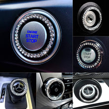 Bling Car Decor Crystal Rhinestone Car Bling Ring Emblem Sticker, Bling Car Accessories, Push to Start Button, Key Ignition & Knob Bling Ring, Car Glam Interior Accessory, Unique Women Gift (Silver)