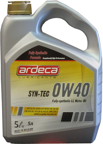 Ardeca Syn-Tec 0w-40 Fully Synthetic Motor Oil 5 Liters Made in BELGIUM