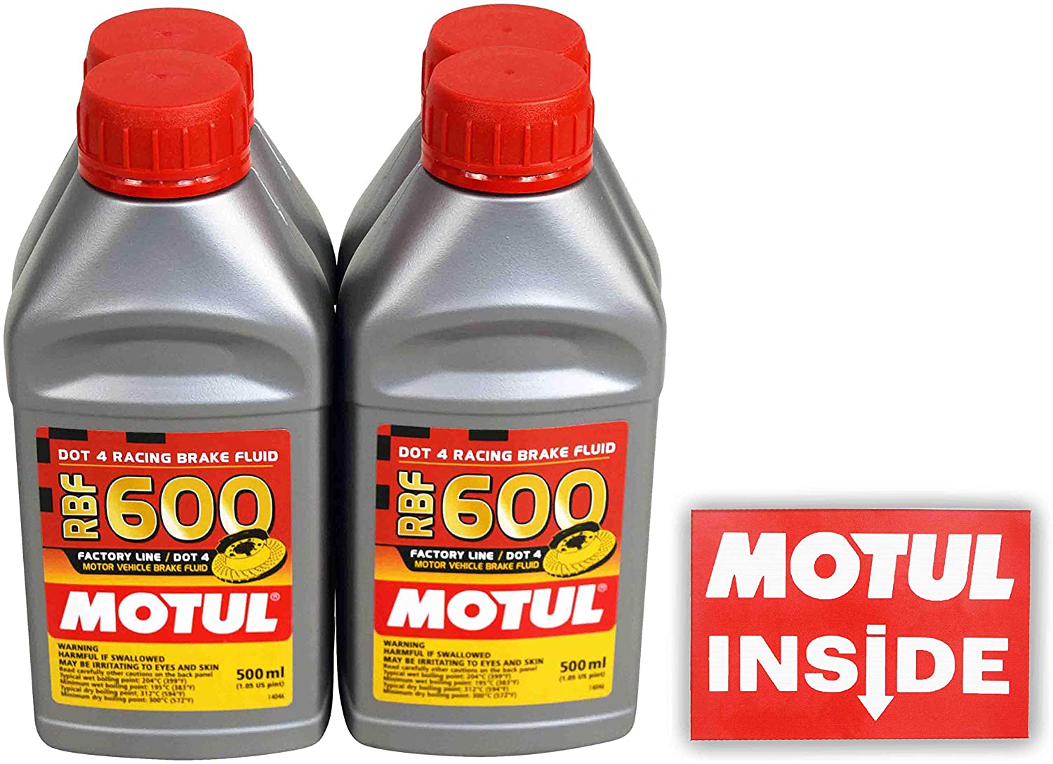 Motul (4 Pack) 100949 RBF 600 DOT 4 100% Synthetic Factory Line Racing Brake Fluid with Premium Motul Sticker (4)