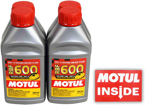 Motul (4 Pack) 100949 RBF 600 DOT 4 100% Synthetic Factory Line Racing Brake Fluid with Premium Motul Sticker (4)