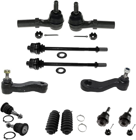 Detroit Axle - New 10pc Steering Kit Upper & Lower Ball Joints + Pitman & Idler Arms + Inner & Outer Tie Rod for 3-Groove Pitman Arm Models