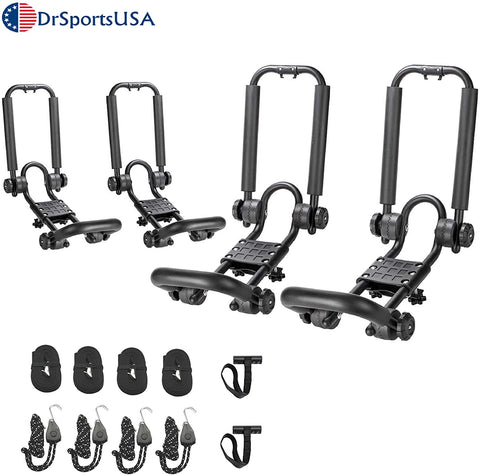 DrSportsUSA Two Pair Fold Down J Bar Kayak Rack Designed mounts to virtually All crossbars and Load Bars Double Folding J Bar Car Roof Carrier for Kayak Canoe Surf Board and SUP Paddle Boat (2 Pairs)