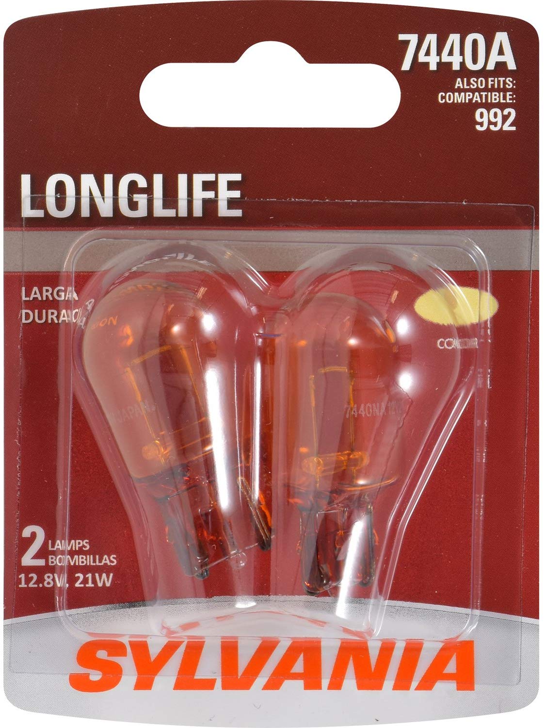SYLVANIA - 7440A Long Life Miniature - Amber Bulb, Ideal for Park and Turn Signals (Contains 2 Bulbs)
