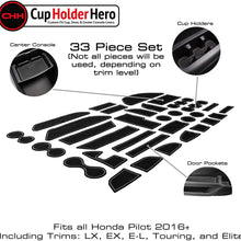 CupHolderHero for Honda Pilot 2016-2020 Custom Liner Accessories – Premium Cup Holder, Console, and Door Pocket Inserts 31-pc Set (Gray Trim)