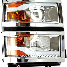 ROADFAR Headlight Assembly Chrome/Clear Head Light Lamps Driver and Passenger Replacement fit for 2014-2015 Chevy Silverado Projector With Led Drl