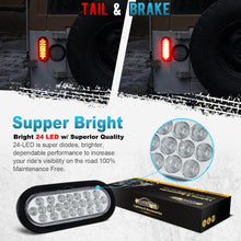 Partsam 2x Oval Brake Stop Tail Turn Sealed Marker Lights Flush Mount 6.3" Inch 24 LED Truck Trailer Boat Utility Clear Lens Red w/Rubber Grommet Waterproof 12V