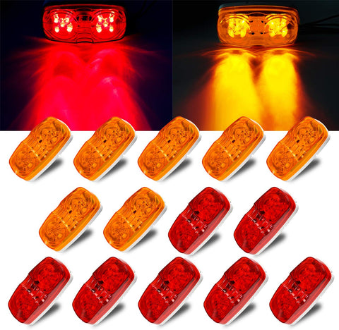 LivTee 14Pcs 12V Rectangular Trailer Side Marker LED Light Double Bullseye Clearance for Indicators Surface Mount RV Camper Trucks, Red/Amber