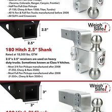 Weigh Safe 180 Hitch CTB8-2.5 8" Drop Hitch, 2.5" Receiver 18,500 LBS GTW - Adjustable Aluminum Trailer Hitch Ball Mount & Chrome Plated Combo Ball, Dual Pin Keyed Lock