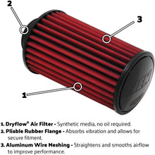 AEM 21-202BF-H Universal DryFlow Clamp-On Air Filter: Round Tapered; 2.75 in (70 mm) Flange ID; 5.125 in (130 mm) Height; 6 in (152 mm) Base; 5.125 in (130 mm) Top