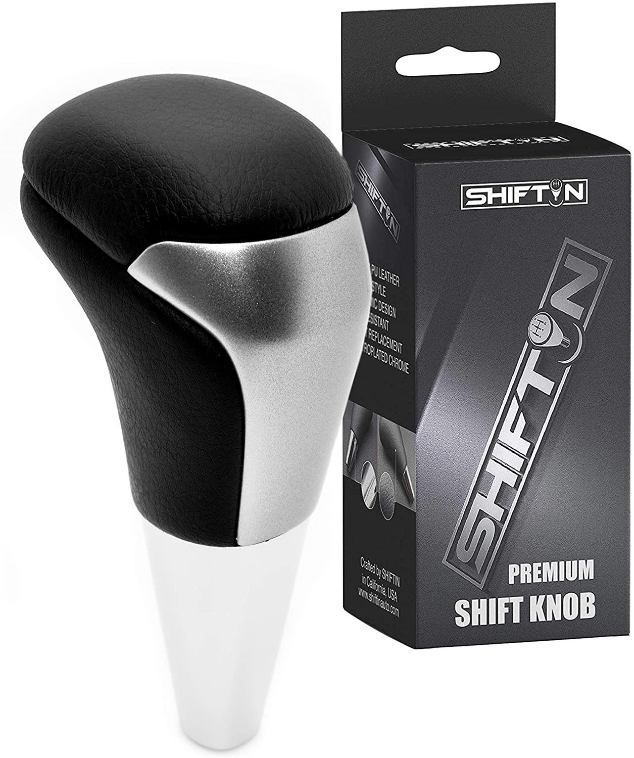 SHIFTIN Black Leather Gray Chrome Gear Shift Knob fit for Toyota Land Cruiser Fortuner Tundra and Lexus LX (Black Leather / Gray Chrome)