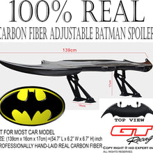 ICBEAMER 55" Batman Style Real Carbon Fiber Adjustable Rear Trunk Auto Spoiler Wing w/Rear Brake LED Stop Light Strips