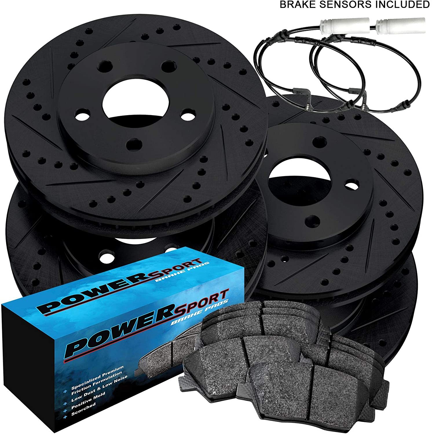 Fit 2007-2010 BMW X5,X6 Black Full Kit Brake Rotors Kit+Ceramic Brake Pads