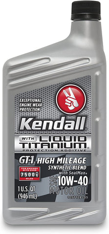 Kendall (1057236-AI) GT-1 10W-40 High Mileage Synthetic Blend Motor Oil with Liquid Titanium - 1 Quart