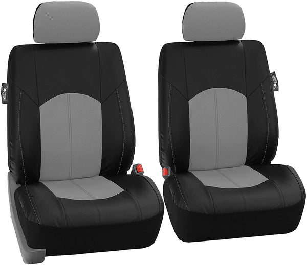 FH Group PU008102 Highest Grade Faux Leather Seat Covers (Gray) Front Set – Universal Fit for Cars Trucks & SUVs