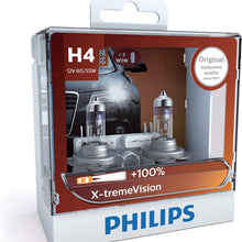 Philips H4 X-treme Vision Car Headlight Bulbs. 12v 55w.